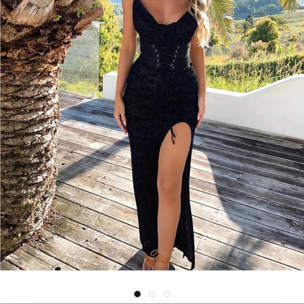 Chic Black Lace-Up Maxi Dress